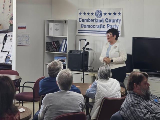Monica speaking at a Cumberland County Democratic Party meeting