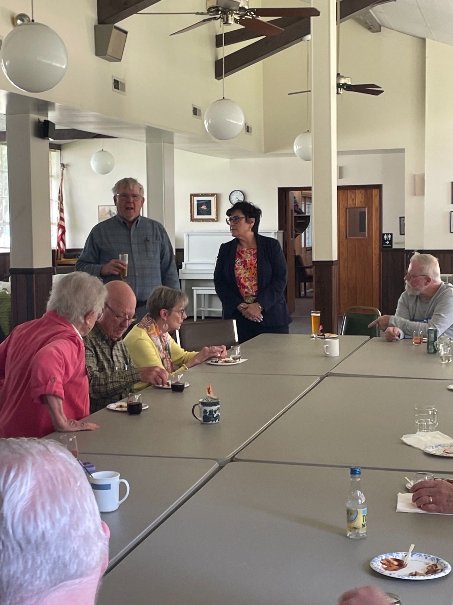 Monica addressing supporters at the Pleasant Hill Community Room Meet & Greet