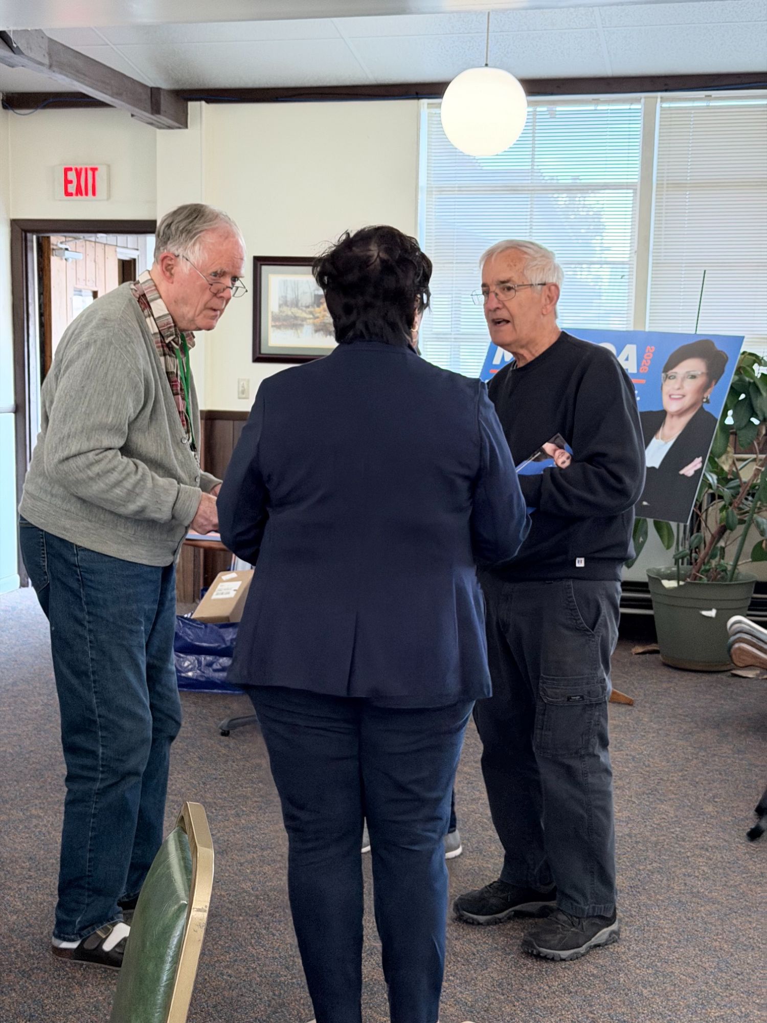 Monica in conversation with two supporters at the Pleasant Hill Meet & Greet