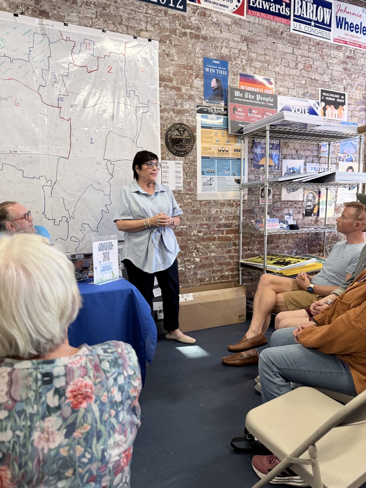 Monica addressing the room at a Putnam County Democratic Party gathering