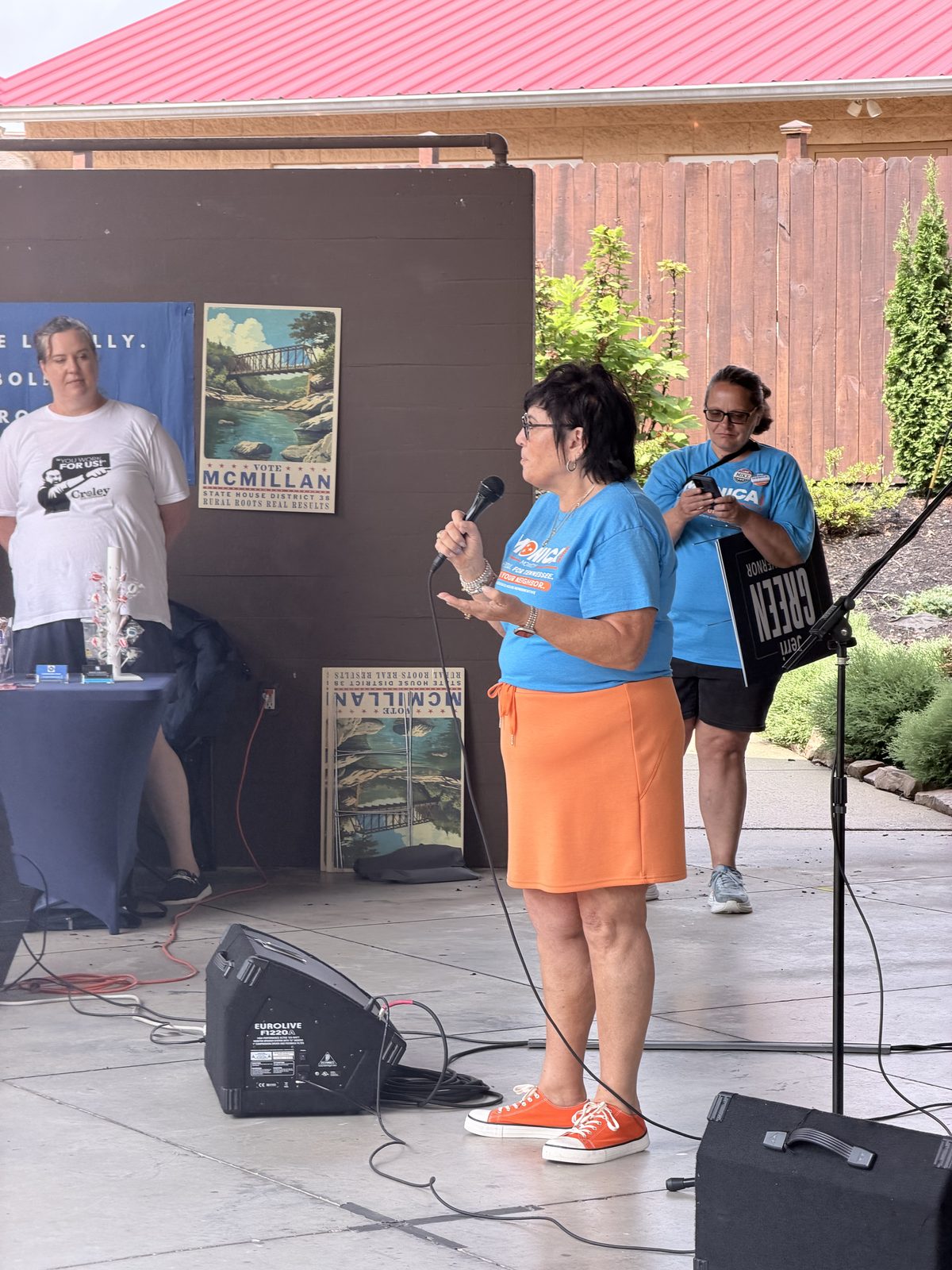Monica speaking at a Putnam County event with Jerri Green