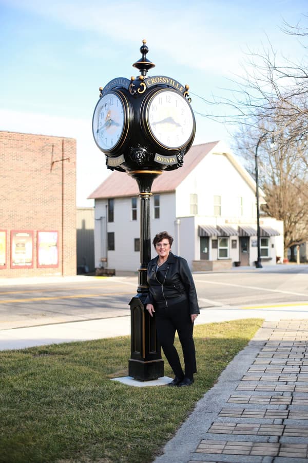 Monica Mowdy by the Crossville town clock